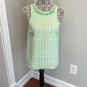 Vineyard Vines Green eyelet sequin trim sleeveless blouse size XS